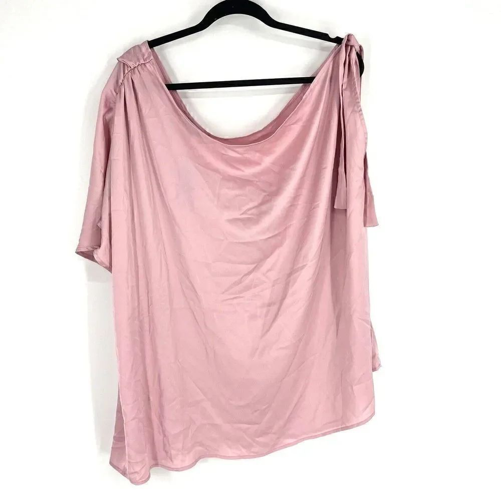 Torrid Shirt Size 3 Womens Mauve Pink Off Shoulder Tie Ruched Stretch Satin Top